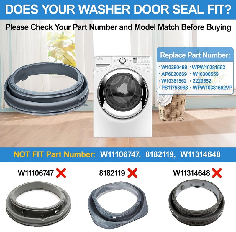 Alvar Upgraded W10290499 Washer Door Seal Bellow Compatible with Whirlpool Duet Washer Door Seal WFW9150WW01 WFW9150WW00 WPW10381562 MHWE200XW00 Maytag Whirlpool Front Load Washing Machine Seal Parts - Image 2